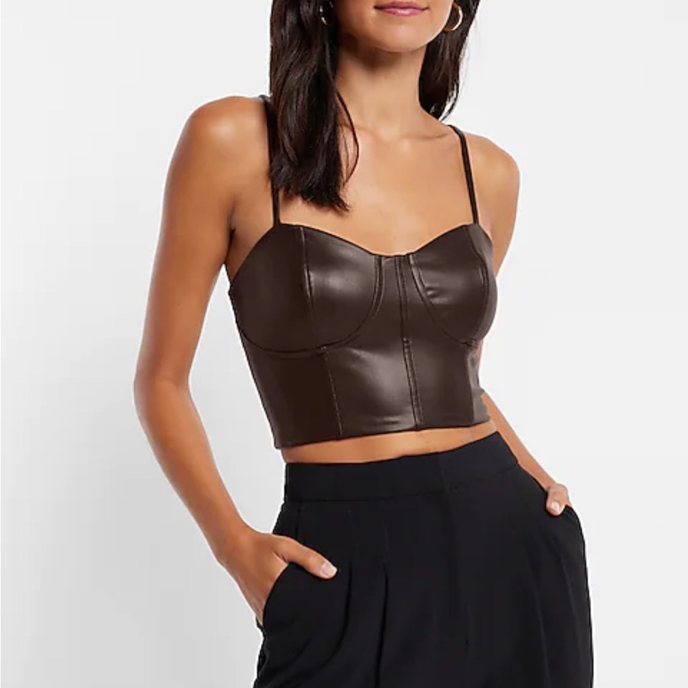 NWT Express Body Con Faux Leather Corset Crop Top XS - Espresso